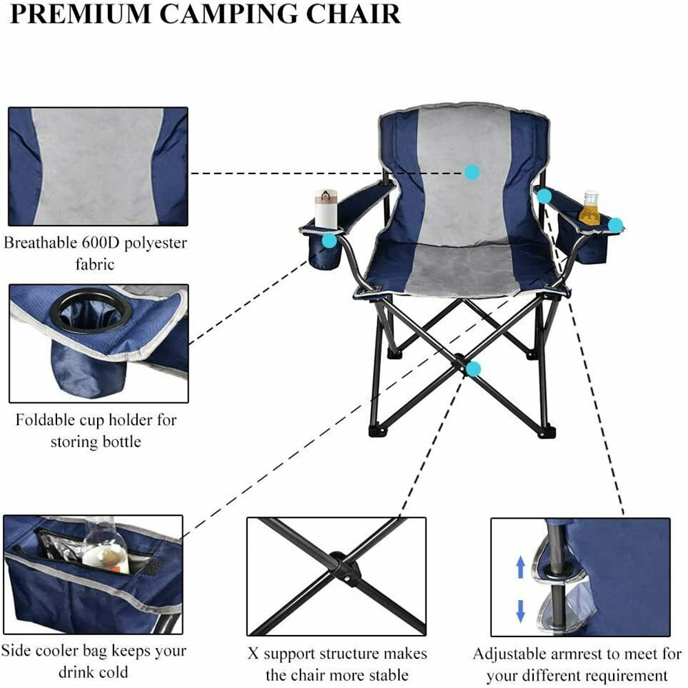 Flaming Skull Camping Chair with Cooler Arm Rest Pouch